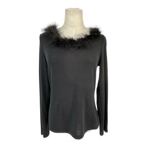 JKLA California Black Feather Trim Fairy Grunge Y2K Top Scoop Neck L Retro Party